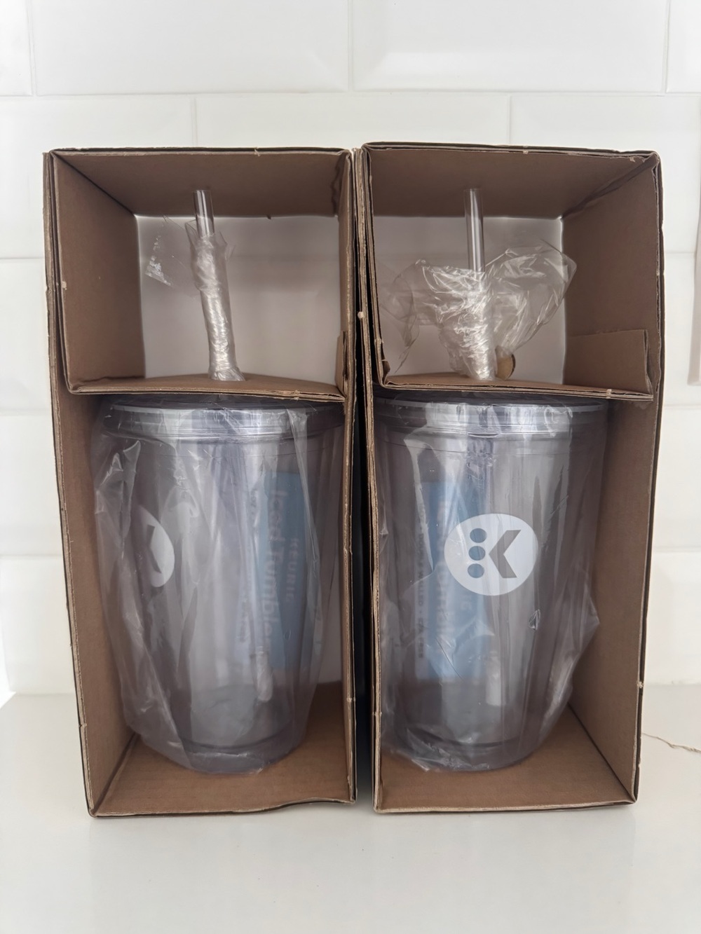 2 Keurig Reusable BPA-Free Double Wall Tumblers w/ Straws Gray NEW